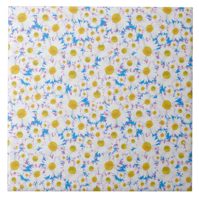 Ditzy Daisies on Blue Custom Ceramic Tile (Front)