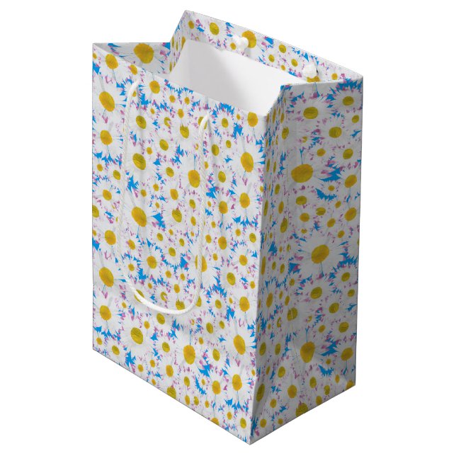 Ditzy Daisies on Blue Custom Medium Gift Bag (Front Angled)