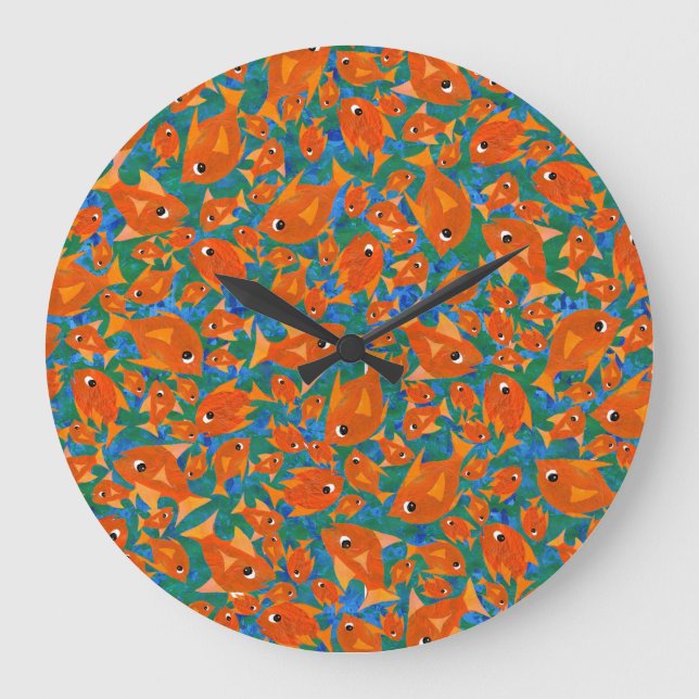 Ditzy Orange Fish Pattern on Green and Blue Clock (Front)