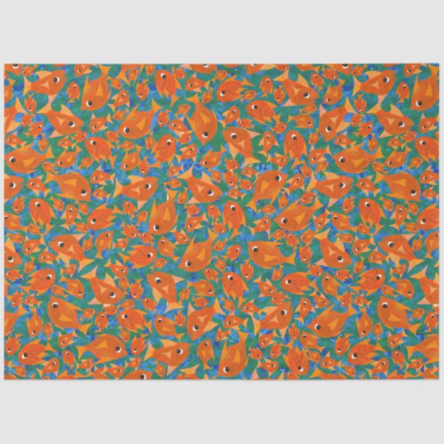 Ditzy Orange Fishes on Green and Blue Tissue Paper (Front)