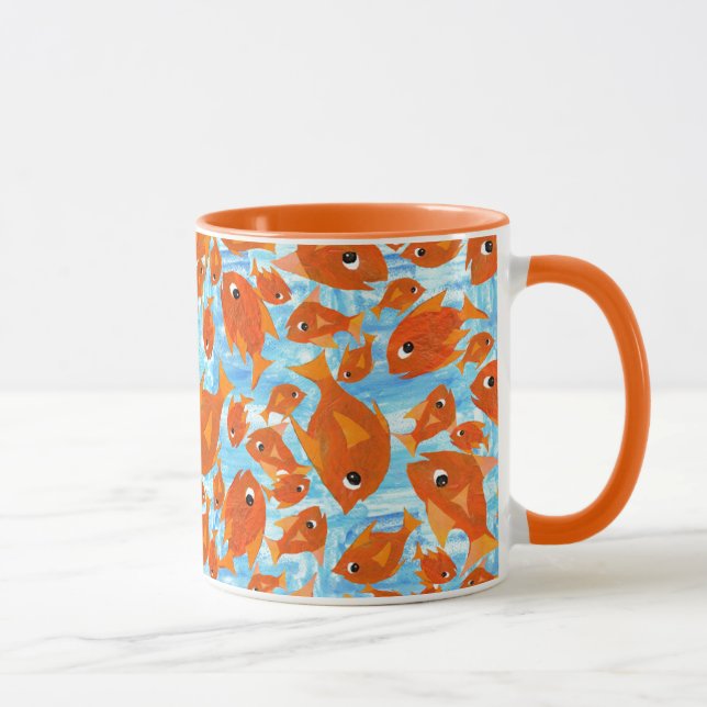 Ditzy Orange Fishes on Watery Blue Ringer Mug (Right)