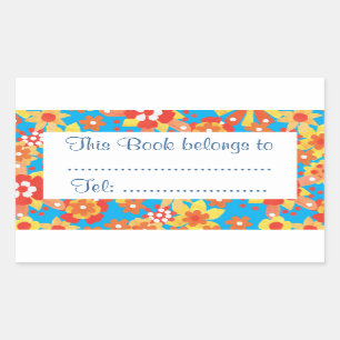 Ditzy Orange Flowers Stick-on Bookplates Rectangular Sticker