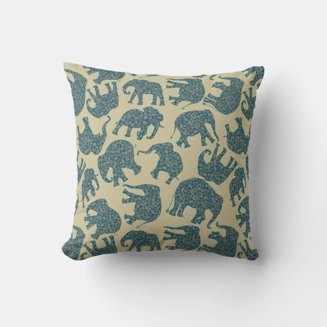 Ditzy Paisley Elephants on Beige Pillow or Cushion (Front)