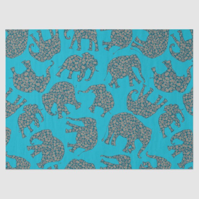 Ditzy Paisley Elephants on Turquoise Tissue Paper (Front)