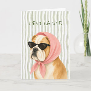 Diva Bulldog Watercolor Greeting Card
