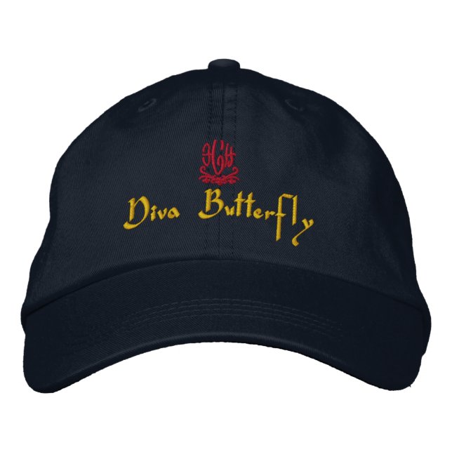 Diva Butterfly Navy Embroidered Hat (Front)