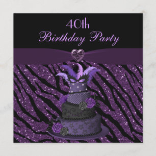 Diva Cake & Printed Zebra Glitter 40th Birthday Invitation