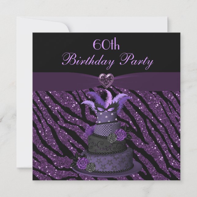 Diva Cake & Printed Zebra Glitter 60th Birthday Invitation (Front)