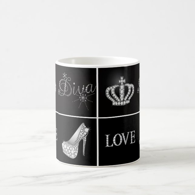 Diva Crown High Heel Love Collage Coffee Mug (Center)