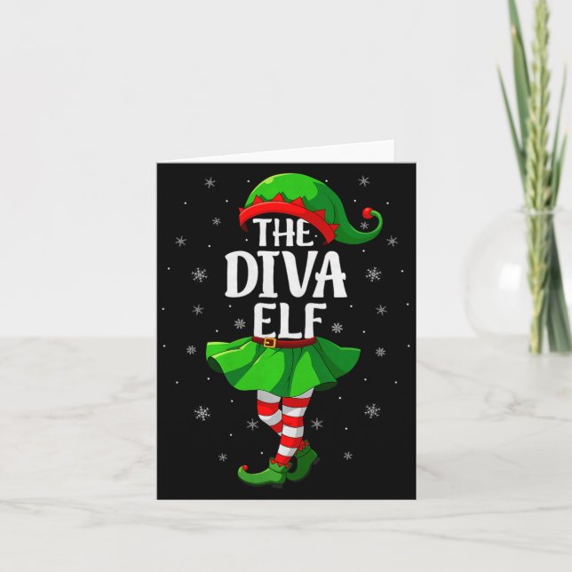 Diva Elf Christmas Girls Women Elf Squad Xmas Fami Card (Front)