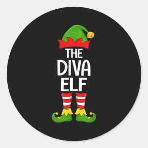 Diva Elf Matching Family Elf Squad Christmas Girls Classic Round Sticker