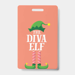 Diva Elf Matching Family Group Christmas Party ID Badge