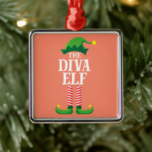 Diva Elf Matching Family Group Christmas Party Metal Tree Decoration