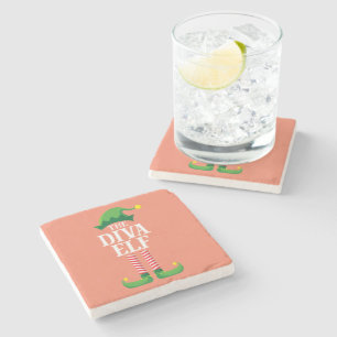 Diva Elf Matching Family Group Christmas Party Stone Coaster