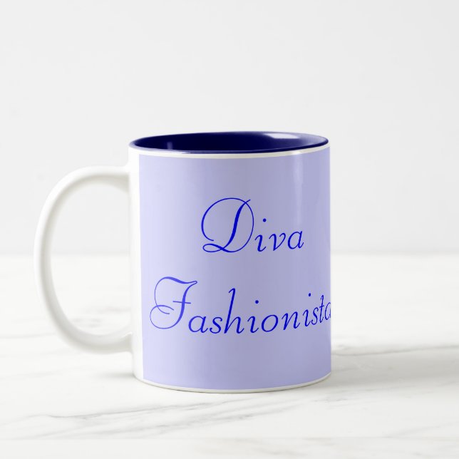 Diva Fashionista In Blue I Two-Tone Coffee Mug (Left)