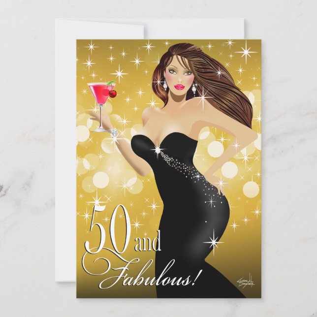 Diva Glam Bombshell 50th Birthday | gold Invitation (Front)