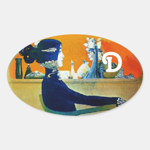 DIVA IN BLUE ,BEAUTY FASHION MONOGRAM OVAL STICKER