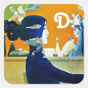 DIVA IN BLUE ,BEAUTY FASHION MONOGRAM SQUARE STICKER