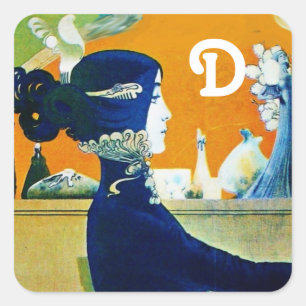DIVA IN BLUE ,BEAUTY FASHION MONOGRAM SQUARE STICKER