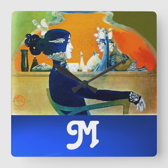 DIVA IN BLUE ,BEAUTY FASHION MONOGRAM SQUARE WALL CLOCK (Front)