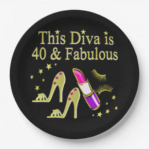 DIVA IS 40 AND FABULOUS GOLD HIGH HEEL DESIGN PAPER PLATE