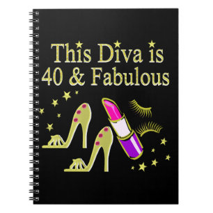 DIVA IS 40 AND FABULOUS GOLD HIGH HEEL DESIGN SPIRAL NOTEBOOK