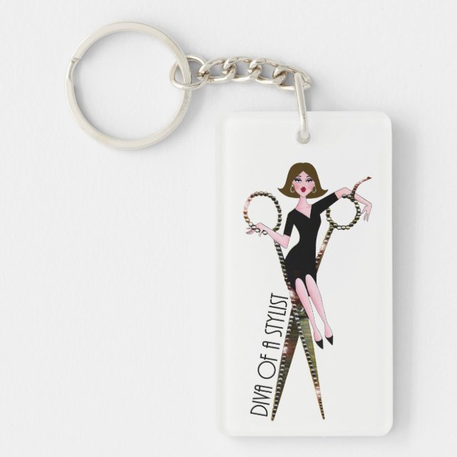 Diva of a Stylist (Dark Hair) Keychain (Front)