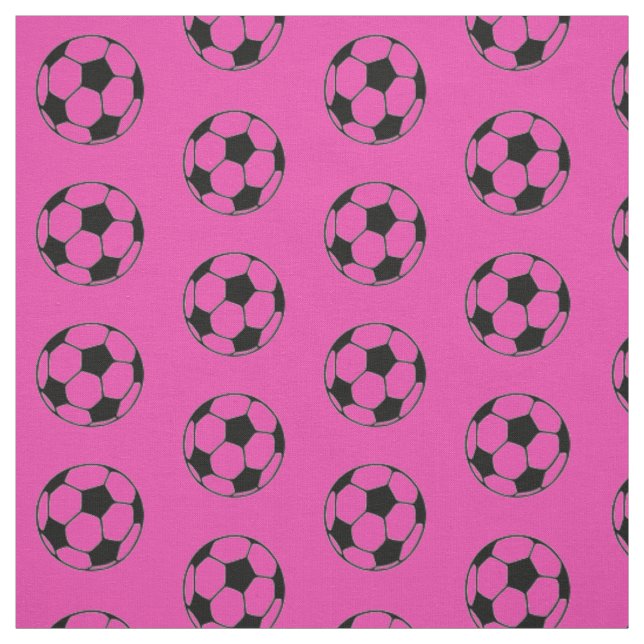 Diva Pink and Black Soccer Balls Fabric (Swatch)