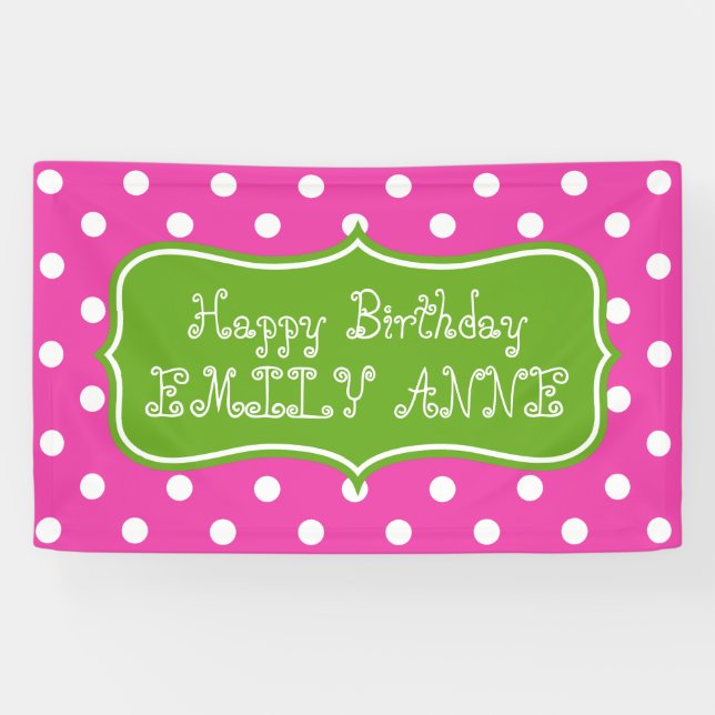 Diva Pink and Green Apple Polka Dot Personalised Banner (Horizontal)