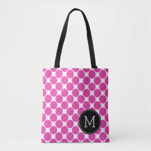 Diva Pink and White Polka Dots with Black Monogram Tote Bag