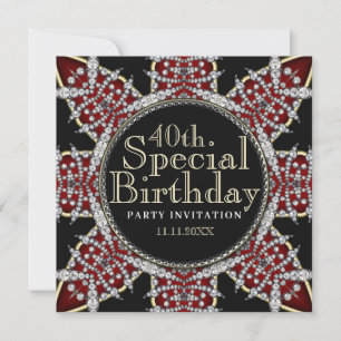Diva Red Diamonds Star 40th Birthday Invitations
