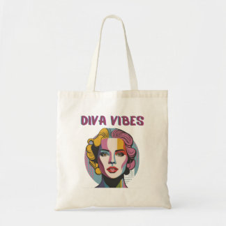 Diva vibes, woman face, modern pastel colours tote bag