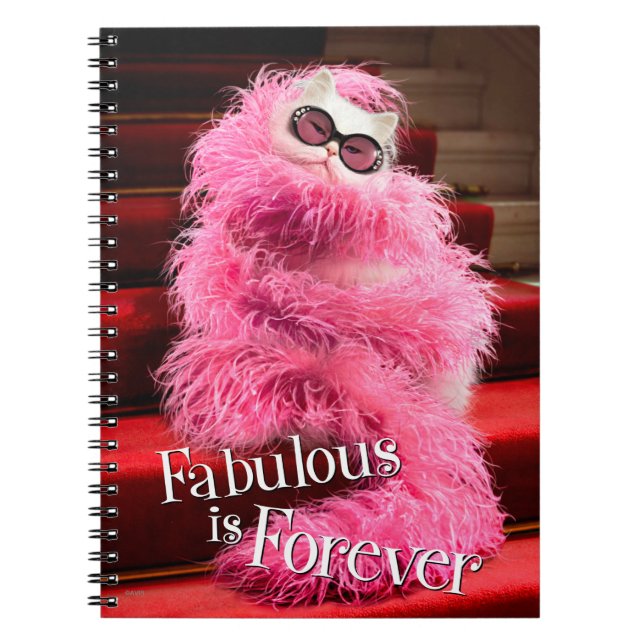 Diva White Cat Wrapped in Pink Boa on Red Carpet Spiral Notebook (Front)