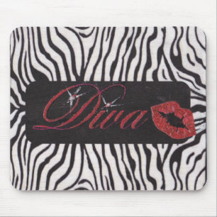 Diva with black and white zebra print Mousepad