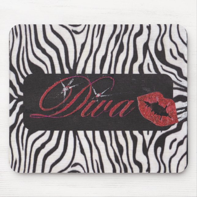 Diva with black and white zebra print Mousepad (Front)