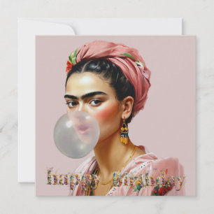 Diva with floral scarf blowing bubble gum card
