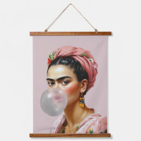 Diva with floral scarf blowing bubble gum