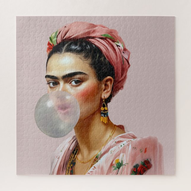 Diva with floral scarf blowing bubble gum  jigsaw puzzle (Vertical)