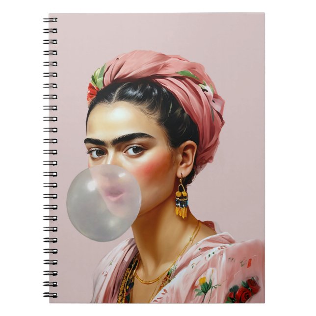 Diva with floral scarf blowing bubble gum  notebook (Front)