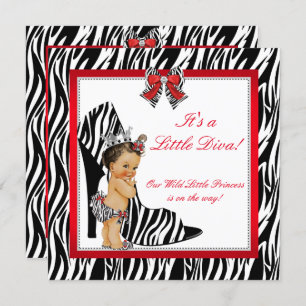 Diva Zebra Princess Girl Baby Shower Brunette Invitation
