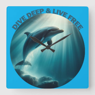 Dive Deep Live Free Dolphin Square Wall Clock