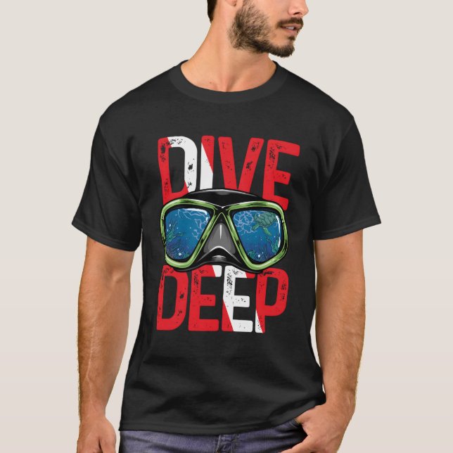 Dive Deep Scuba Diving Flag Underwater Diver T-Shirt (Front)