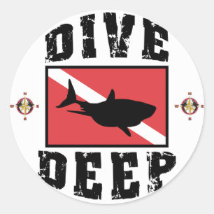 Dive Deep Shark SCUBA Flag Classic Round Sticker