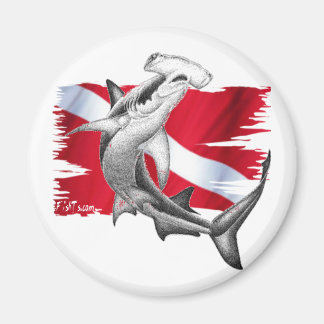 Dive flag with hammerhead shark-diver down magnet