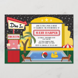 Dive In Pool & Movie Birthday Invitation