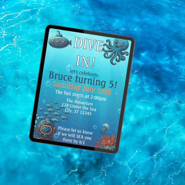 Dive In Under the Sea, Blue birthday party Invitation (Creator Uploaded)