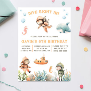 Dive In, Under the Sea, Scuba Diving Birthday Invitation