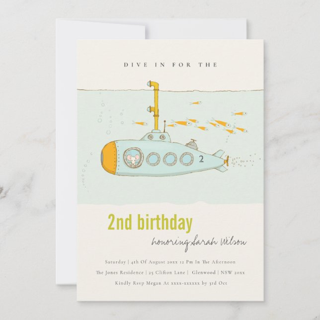 Dive In Undersea Submarine Any Age Birthday Invite (Front)