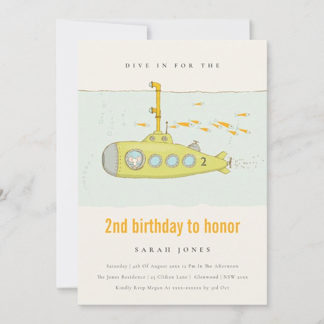 Dive In Undersea Submarine Any Age Birthday Invite (Front)