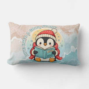 Dive Into A Good Story Cute Reading Penguin Pillow